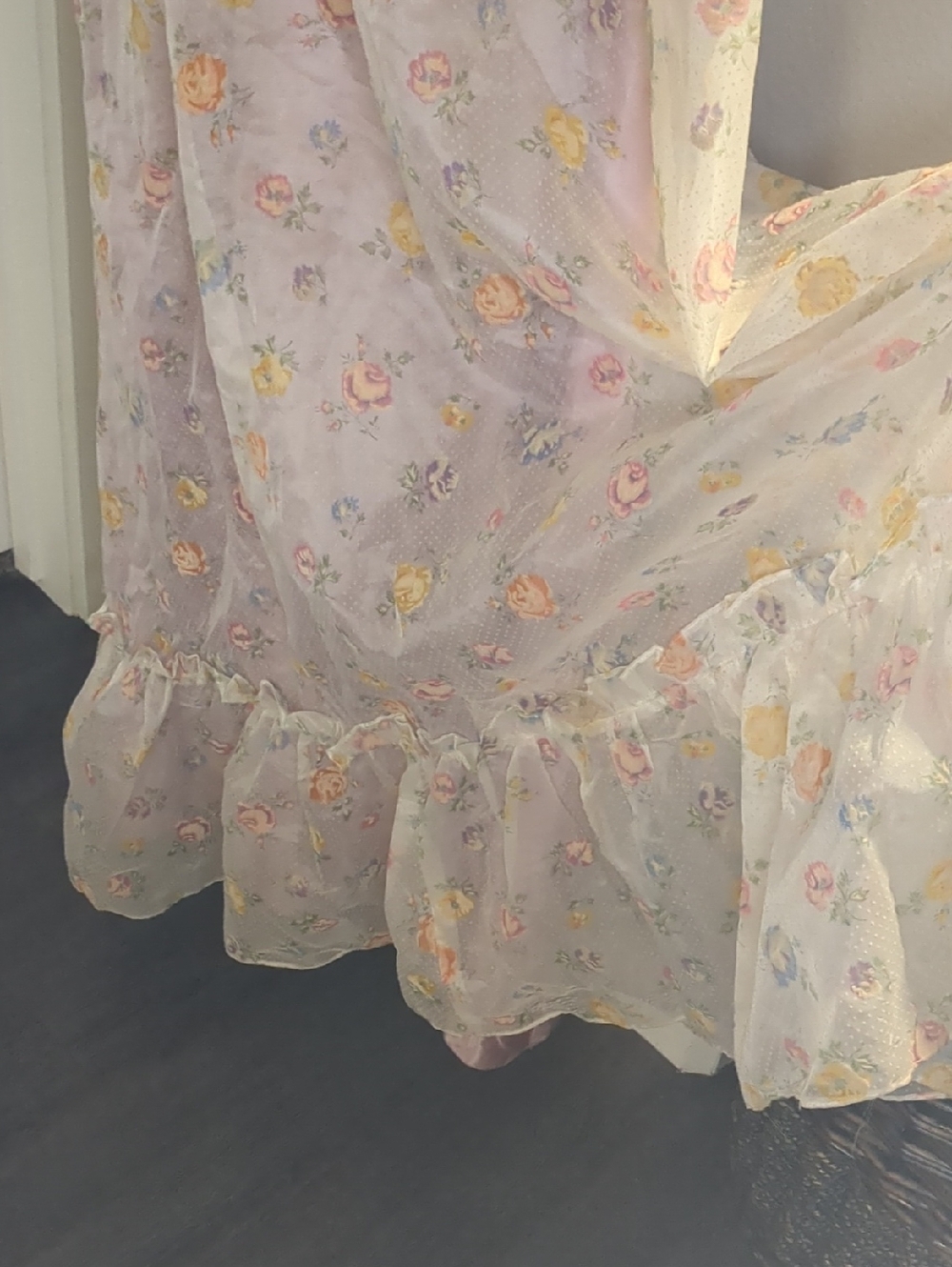 Vintag 70s Maxi Dress Prairie Gunne Style Floral Swiss Dot Pink Purple Sz Small - Picture 8 of 15